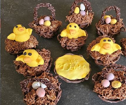 Easter nest cup cakes with sugar chicks